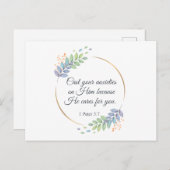 彼にあなたの心配を投げ掛ける1ペテロ5:7 ポストカード (正面/裏面)