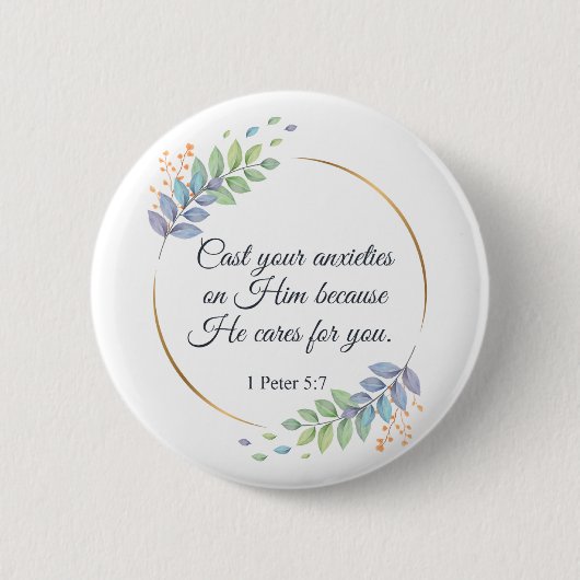 彼にあなたの心配を投げ掛ける1ペテロ5:7 缶バッジ (正面)