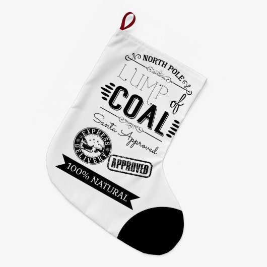 彼にとっての石炭のクリスマスジョークの贈り物の塊 ラージクリスマスストッキング (正面 (吊り時))