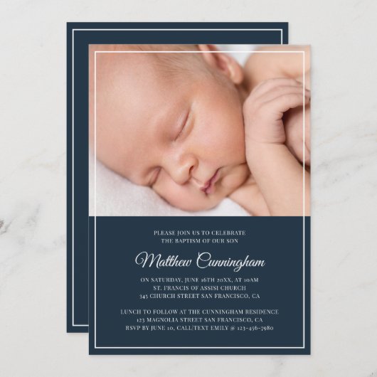 彼に対する洗礼|モダン枠 招待状 (正面/裏面)