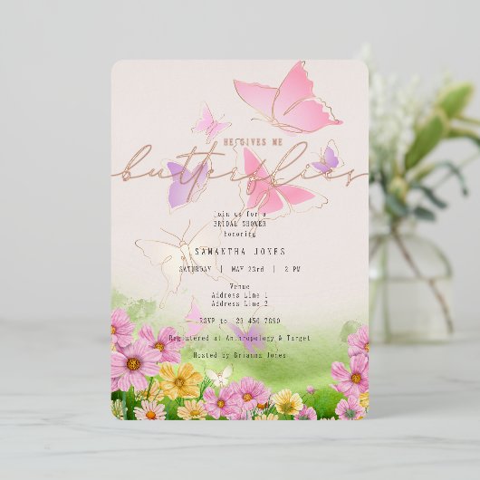 彼に胸がときめく ワイルドフラワーのブライダルシャワー 箔招待状 (立ち正面)