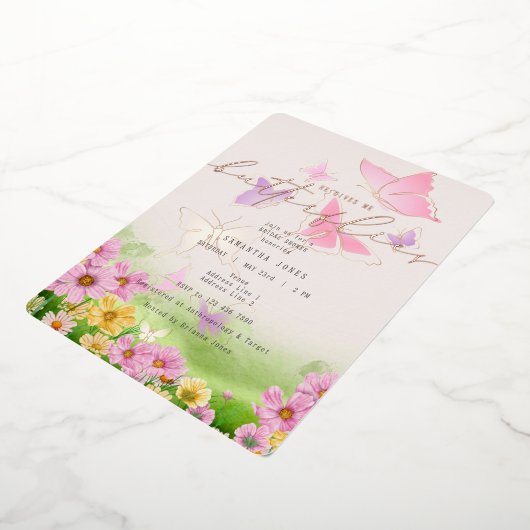 彼に胸がときめく ワイルドフラワーのブライダルシャワー 箔招待状 (回転した状態)