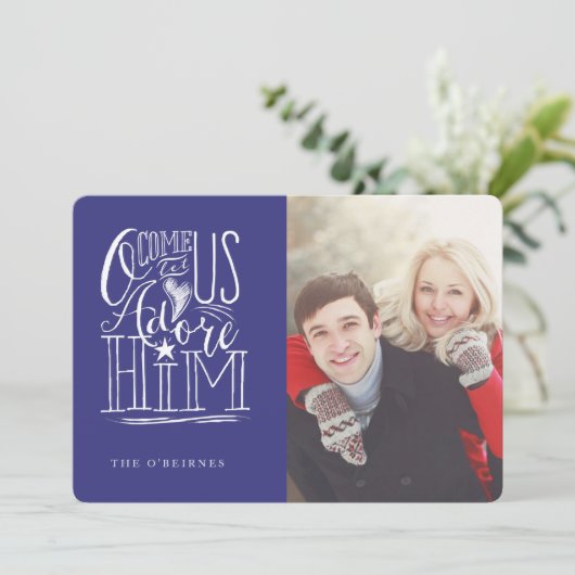 彼に5x7クリスマスフォトグリーティングカードを崇拝しよう シーズンカード (スタンド正面)