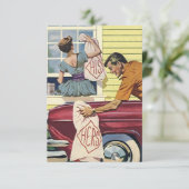 彼のおもしろいのレトロ及び彼女の物カップルのシャワーの招待状 招待状 (スタンド正面)