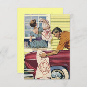 彼のおもしろいのレトロ及び彼女の物カップルのシャワーの招待状 招待状 (正面/裏面)