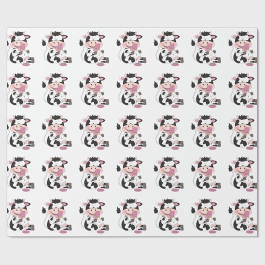 彼のお気に入りのな御馳走が付いているかわいいベビー牛漫画 ラッピングペーパー (フラット)