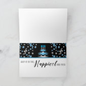 彼のお誕生日ケーキブルーとシルバーのフェイクグリッターは カード (内部)