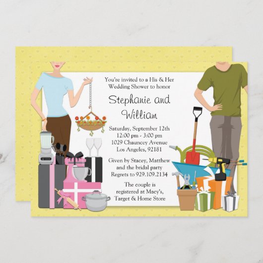彼のそして彼女の物ウェディングシャワーの招待状 招待状 (正面/裏面)