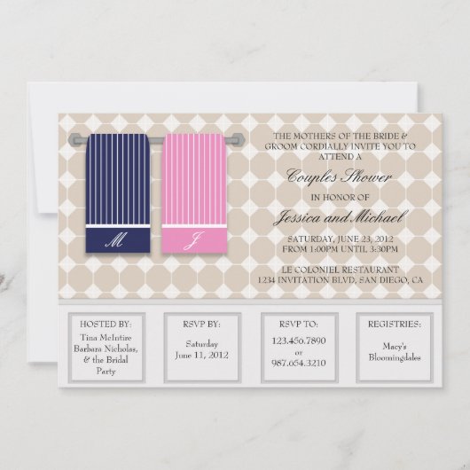 彼のそして彼女の物タオルのモダンなカップルのシャワー 招待状 (正面)