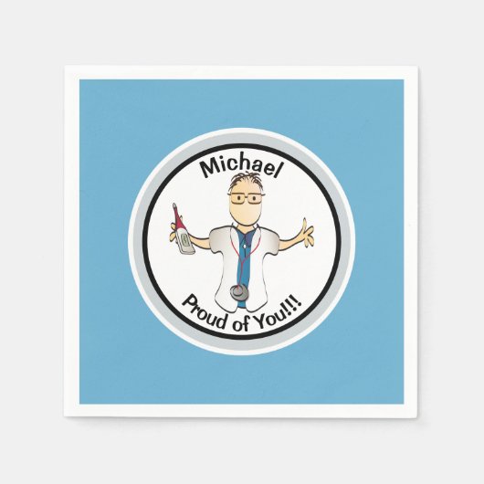 彼のためにおもしろい医者ナース卒業男性紙 スタンダードカクテルナプキン (正面)