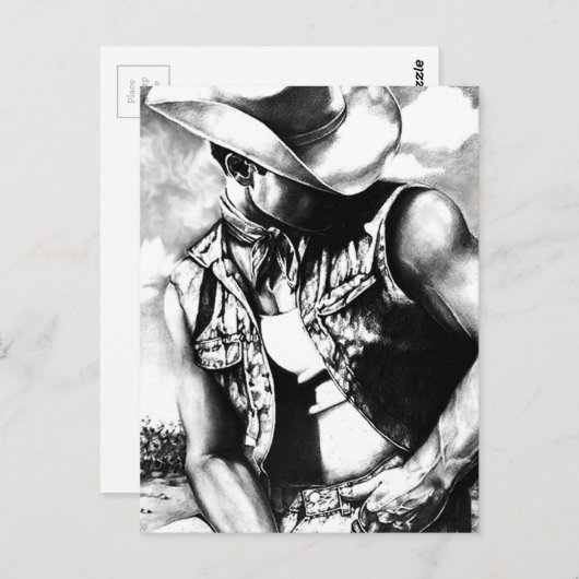 彼のためにウェスタンクールカウボーイオリジナルアートスケッチ ポストカード (正面/裏面)