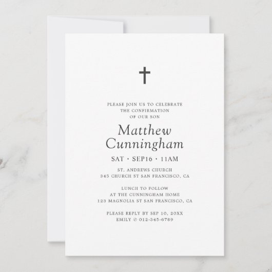 彼のためにシンプルブラッククロスミニマリスト確認 招待状 (正面)