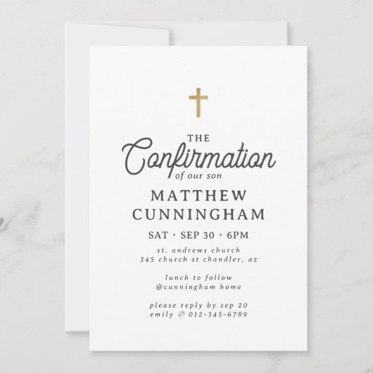 彼のためにシンプルモダンエレガントクロス確認 招待状 (正面)