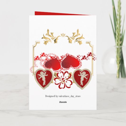 彼のためにバレンタインデーロマンチックな赤いキューピッド天使 シーズンカード (裏面)