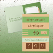 彼のために緑と茶色の40歳の誕生日 カード