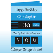 彼のために青と黒の30歳の誕生日 カード