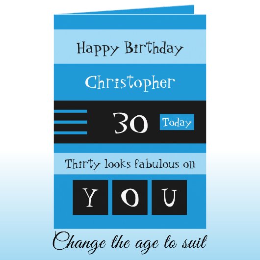 彼のために青と黒の30歳の誕生日 カード