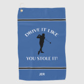 彼のためのおもしろいゴルファーのユーモアはスポーツブルーのモノグラム ゴルフタオル (正面)