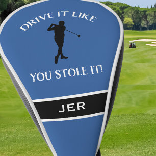 彼のためのおもしろいゴルファーのユーモアMonogram Sports Blue Go ゴルフヘッドカバー