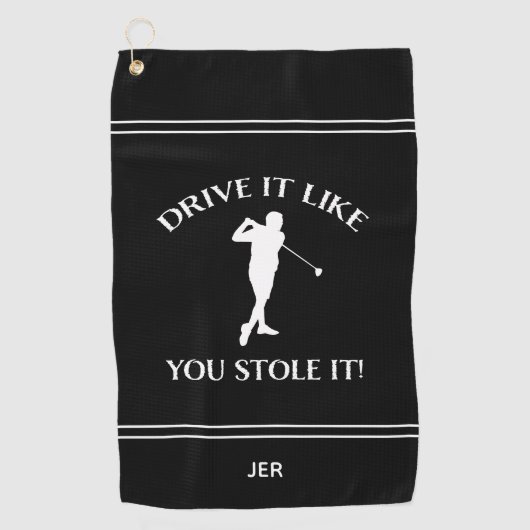 彼のためのおもしろいブラックゴルファーのユーモアのモノグラムスポーツ ゴルフタオル (正面)