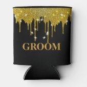 彼のためのウェディングブラックゴールドドリッピング 缶クーラー (正面)