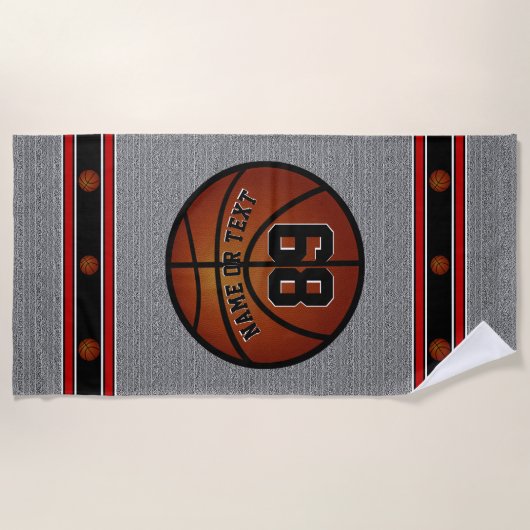 彼のためのクールでパーソナライズなバスケットボールのビーチタオル ビーチタオル (正面)