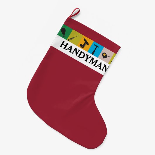 彼のためのクールなギフト! 修理人の便利屋の仕事用具 ラージクリスマスストッキング (正面 (吊り時))