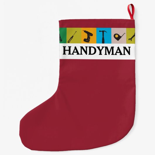 彼のためのクールなギフト! 修理人の便利屋の仕事用具 ラージクリスマスストッキング (裏面)