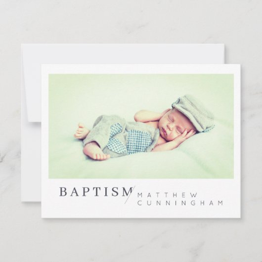彼のためのバプテスマモダンのミニマカスタムリスト写真 サンキューカード (正面)