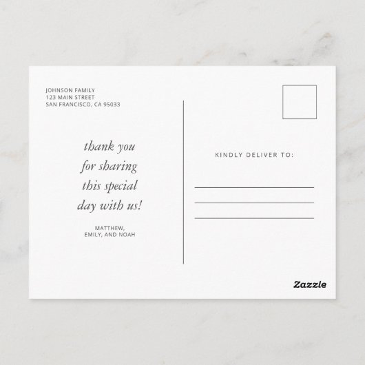 彼のためのバプテスマモダンスとシンプル写真感謝 ポストカード (裏面)