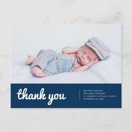 彼のためのバプテスマモダンスとシンプル写真感謝 ポストカード (正面)