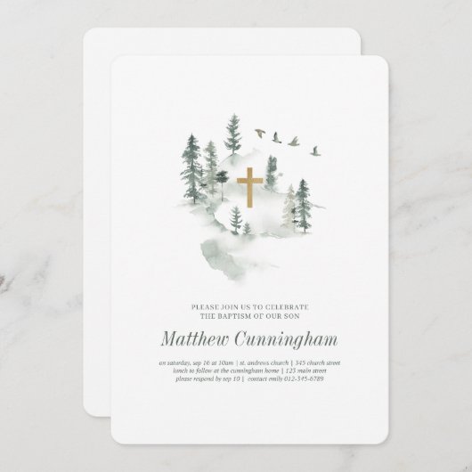 彼のためのバプテスマ | ボタモダンエレガントニカルフォト 招待状 (正面/裏面)