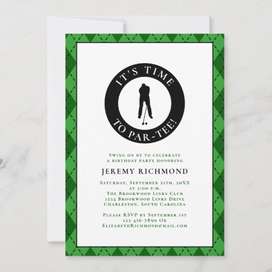 彼のためのパーTeeおもしろいゴルファーのユーモア誕生日パーティー 招待状 (正面)