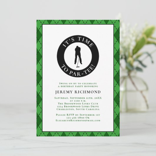 彼のためのパーTeeおもしろいゴルファーのユーモア誕生日パーティー 招待状 (スタンド正面)
