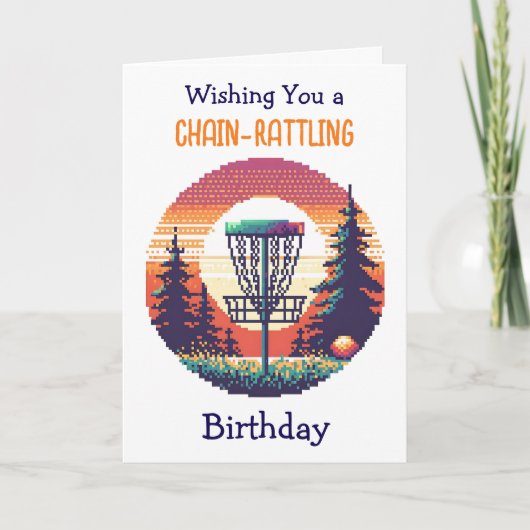 彼のためのピクセルアートディスクゴルフ誕生日 カード (正面)