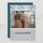 彼のためのフォトグレー紙吹雪84歳の誕生日 招待状 (正面/裏面)