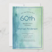 彼のためのブルーグリーン水彩60歳の誕生日 招待状 (正面)