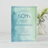 彼のためのブルーグリーン水彩60歳の誕生日 招待状 (スタンド正面)