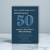 彼のためのモダンなネイビーブルーの50歳の誕生日招待状 招待状