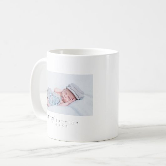 彼のためのモダン洗礼ミニマル写真名 コーヒーマグカップ (正面左)