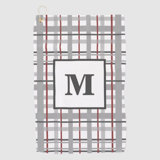彼のためのモノグラムの格子銀の赤い贈り物 ゴルフタオル (正面)
