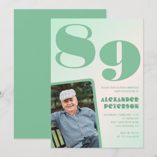 彼のためのレトログラデーション 89歳の誕生日 招待状 (正面/裏面)