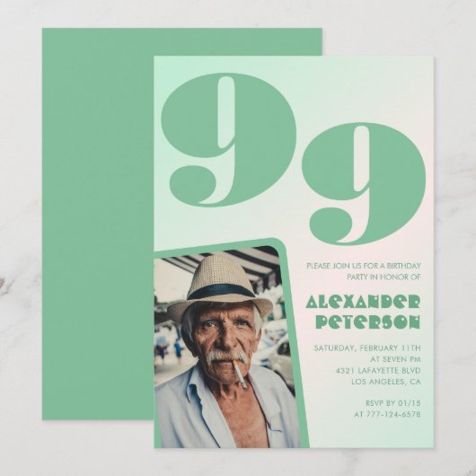 彼のためのレトログラデーション 99歳の誕生日 招待状 (正面/裏面)