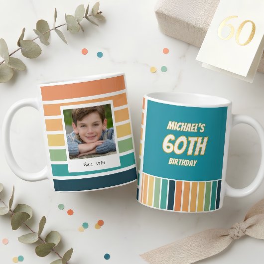 彼のためのレトロ60歳の誕生日フォト コーヒーマグカップ