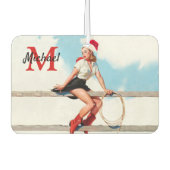 彼のための古い学校の女性のカーボーイクリスマスギフト カーエアーフレッシュナー (正面)