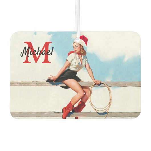 彼のための古い学校の女性のカーボーイクリスマスギフト カーエアーフレッシュナー (正面)