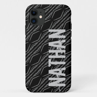 彼のための名前をカスタムするの黒い銀製の幾何学的G607 iPhone 11 ケース