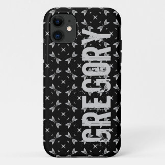 彼のための名前をカスタムするの黒い銀製の幾何学的G614 iPhone 11 ケース