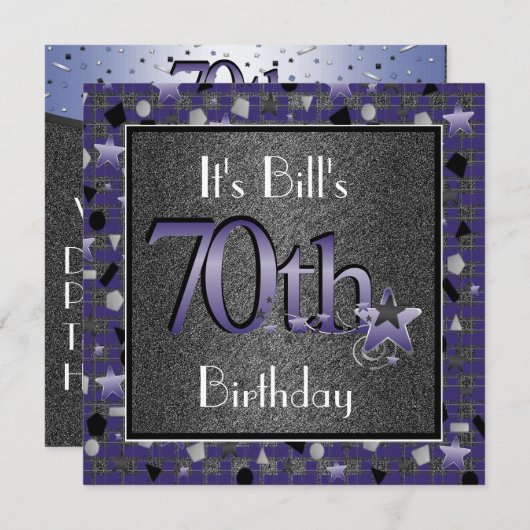 彼のための幸せな第70誕生日のパーティの招待状 招待状 (正面/裏面)