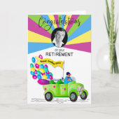彼のための引退おめでとう写真レトロ車 カード (正面)